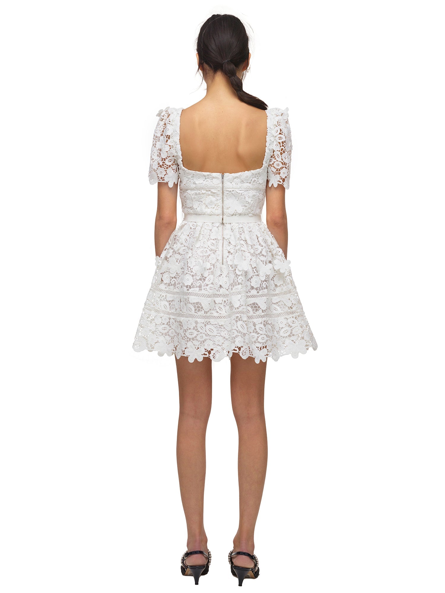 White Guipure Floral Lace Mini Dress ...